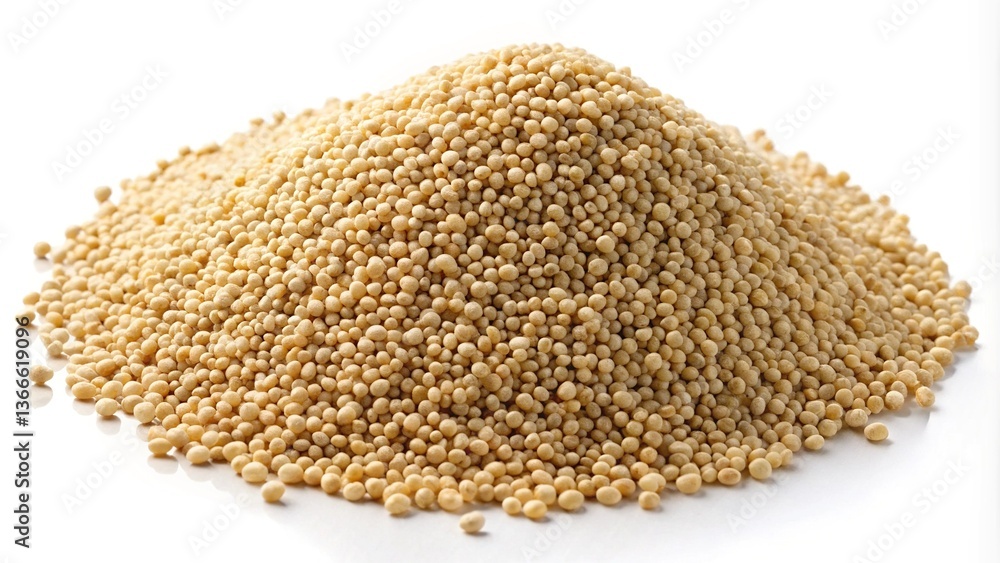A large pile of amaranth seeds on a white background showing detail of the small round beige grains A large pile of amaranth seeds on a white background showing detail of the small round beige grains