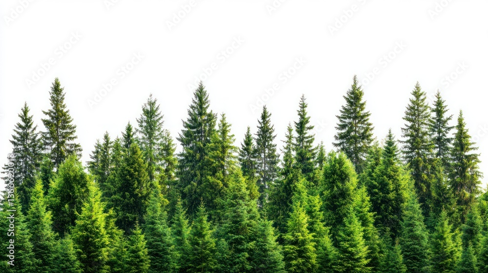 A dense collection of evergreen trees against a white backdrop A dense collection of evergreen trees against a white backdrop