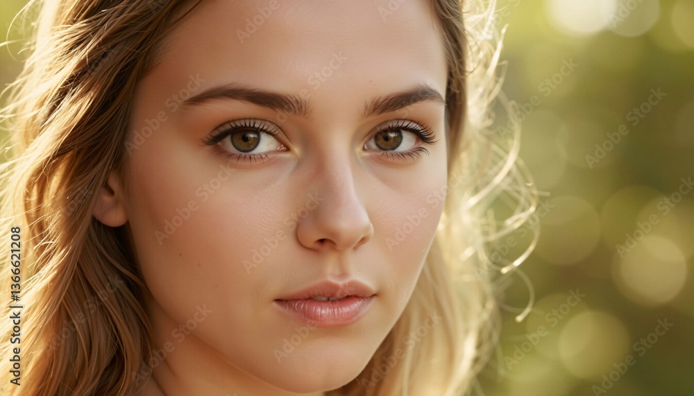 Young Woman with Brown Hair, Close-up Portrait