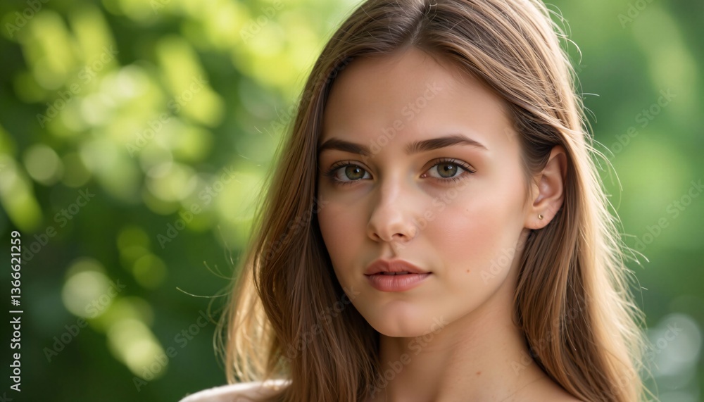 Young Woman with Brown Hair, Close-up Portrait