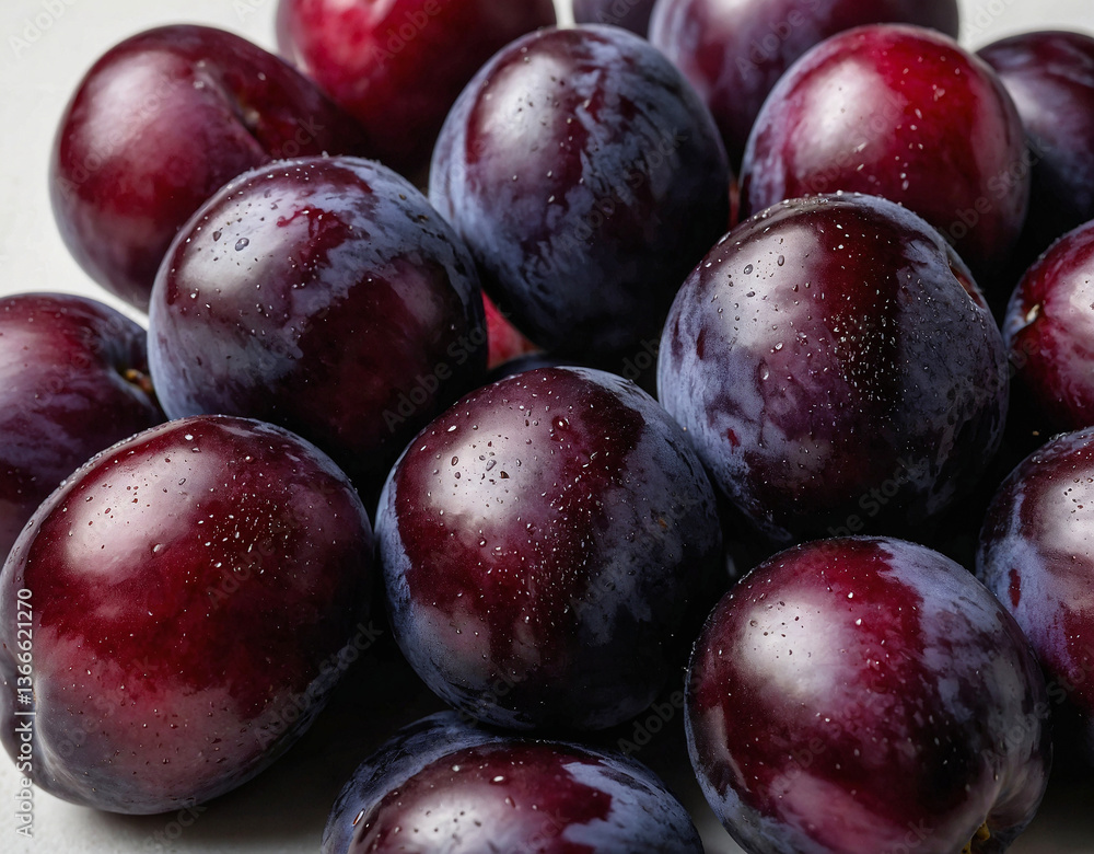 Obraz premium Fresh and Juicy Purple Plums Close-Up on Table