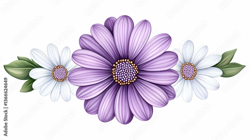 Lavender and white daisies floral arrangement, isolated on white background Lavender and white daisies floral arrangement, isolated on white background