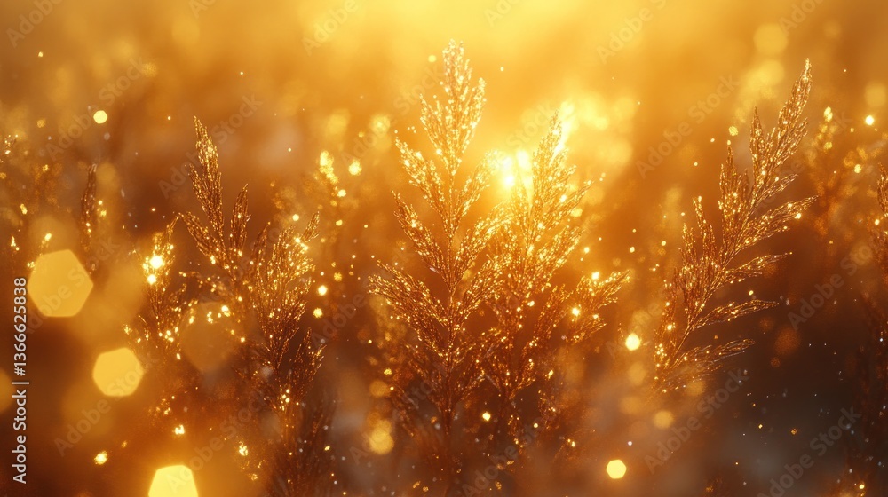 Naklejka premium Golden Hour Meadow: Nature's Sparkling Embrace