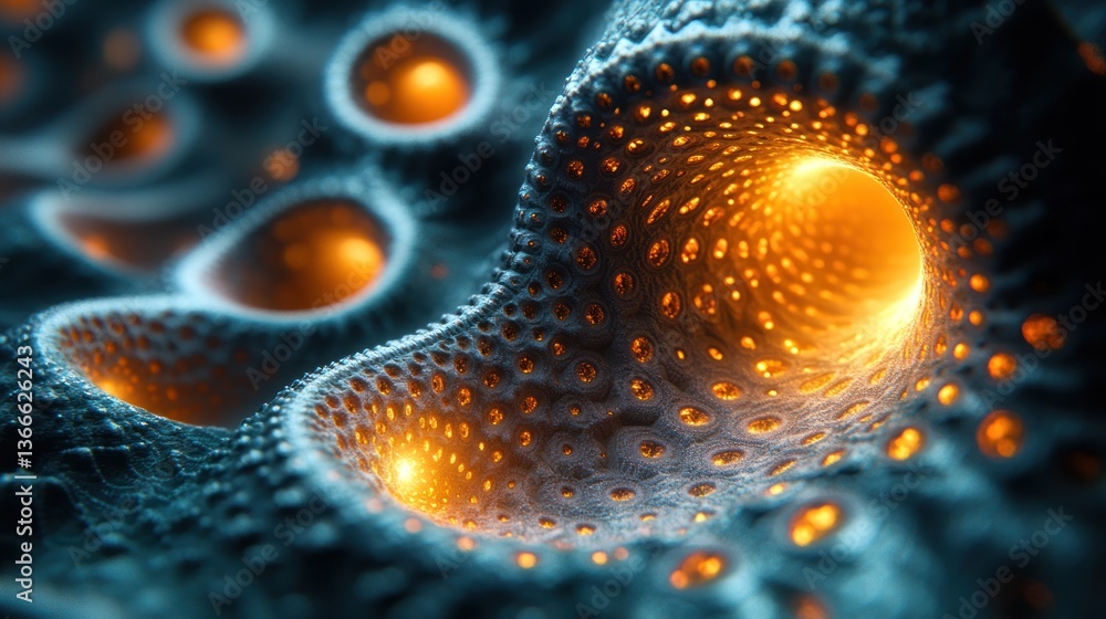 Abstract Digital Art: Glowing Tunnel in a Textured Landscape Abstract Digital Art: Glowing Tunnel in a Textured Landscape