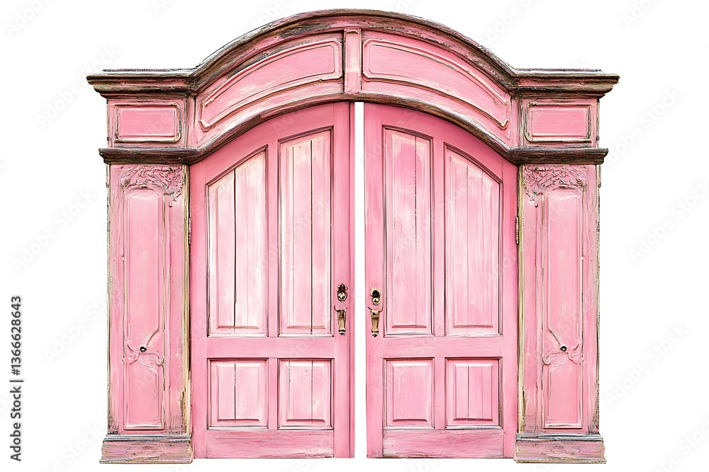 Obraz premium Pink closed door on white background