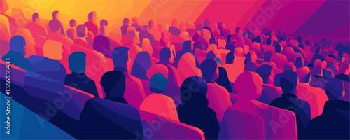 Colorful audience silhouette at event venue - abstract crowd art vector