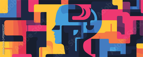 Abstract human silhouette in colorful geometric shapes design - vector