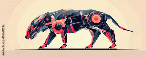 Futuristic robotic panther with geometric design and vibrant colors vector