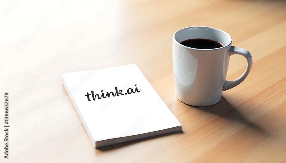 a notepad with the handwritten words thiink.ai and a coffee cup placed on a wooden table, created with generative ai a notepad with the handwritten words thiink.ai and a coffee cup placed on a wooden table, created with generative ai