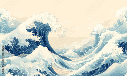 Dynamic ocean waves in a serene seascape art - vector