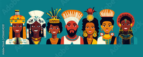 Diverse cultural heritage figures in traditional attire vector