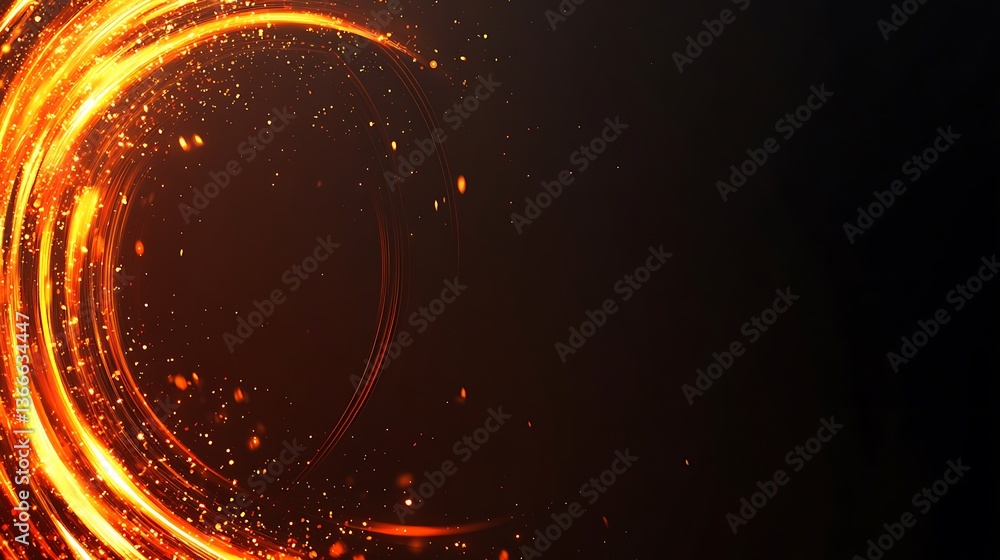 Fototapeta premium Bright orange light streaks swirling with glowing particles