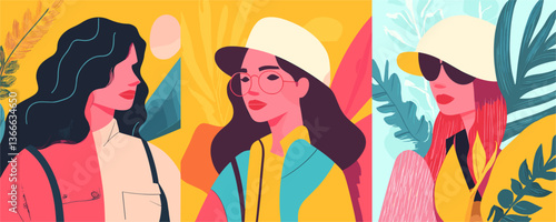 Colorful female portraits with urban fashion vibes, abstract style – vector
