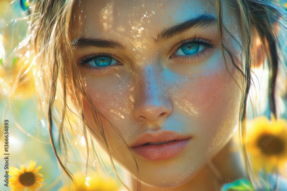 Artistic portrait of woman with glowing face paint and colorful lighting Artistic portrait of woman with glowing face paint and colorful lighting