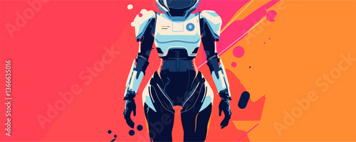 Futuristic space suit on bright abstract background vector