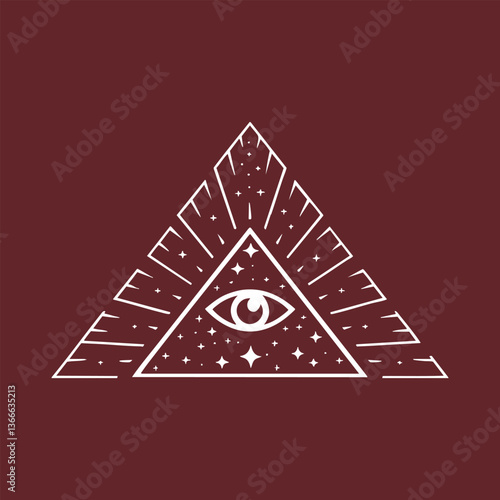 All-seeing eye, stars, radiating lines in triangle shape