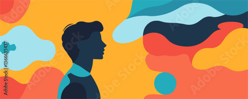 Silhouette of person with abstract colorful background, conceptual art design vector