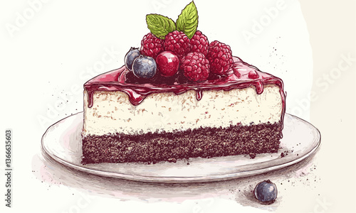 Delicious cheesecake with mixed berries on plate - dessert art vector
