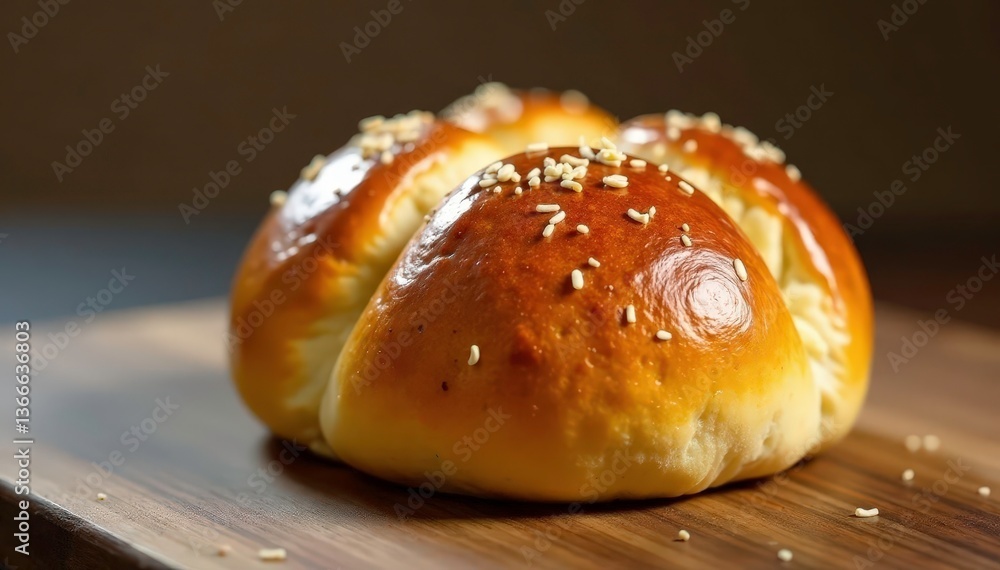 Golden brown artisan bun, crusty top, soft interior, carbohydrate, meal Golden brown artisan bun, crusty top, soft interior, carbohydrate, meal