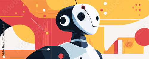 Modern abstract futuristic robot with geometric patterns, vector