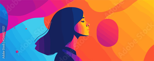 Colorful silhouette of calming profile against a vibrant gradient background vector