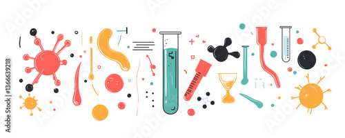 Science laboratory equipment and microbes vector illustration