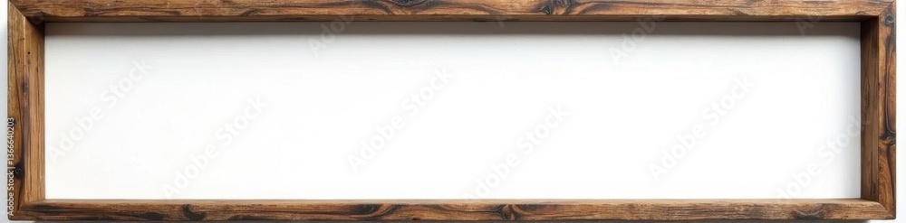 Obraz premium Distressed horizontal wooden picture frame, missing artwork Pure white backdrop , design, home decor