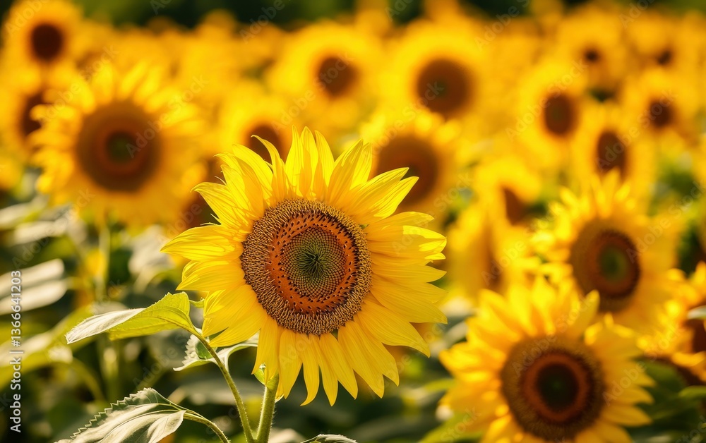 Blooming Sunflower Field in Warm Sunlight Shows Summer Beauty and Abundance Blooming Sunflower Field in Warm Sunlight Shows Summer Beauty and Abundance