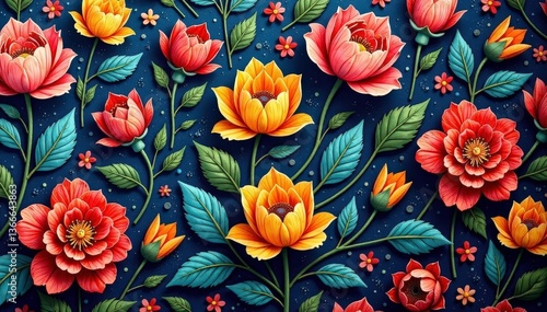 Wallpaper Mural Intricate floral textile with a defined repeating motif , seamless, decoration, background Torontodigital.ca