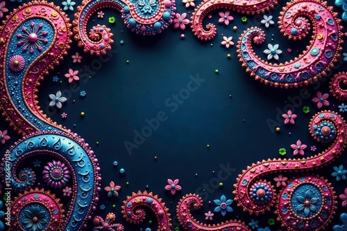 Intricate swirling paisley motifs in rich jewel tones , elegant, floral, repeating