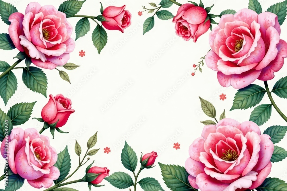 Intricate watercolor roses & leaves, soft hues, background, delicate, subtle Intricate watercolor roses & leaves, soft hues, background, delicate, subtle