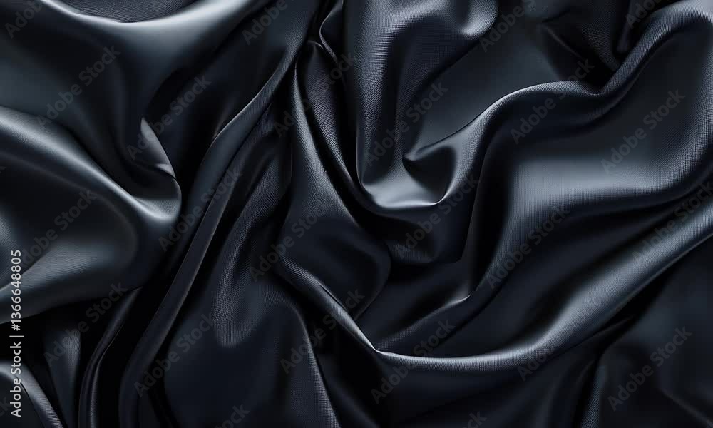 Close-Up View of Luxurious Black Satin Fabric with Elegant Folds and Soft Textures Close-Up View of Luxurious Black Satin Fabric with Elegant Folds and Soft Textures