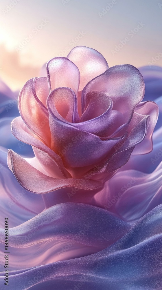 Fototapeta premium Elegant abstract floral design with purple and pink translucent petals on a dreamy background