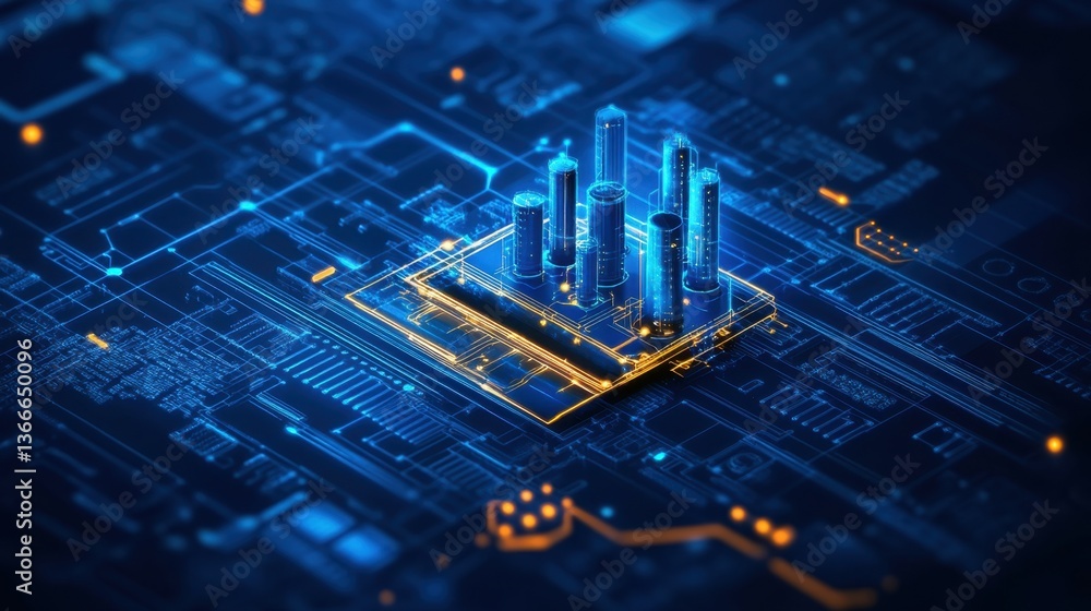 A detailed visualization of a smart grid optimizing energy consumption. A detailed visualization of a smart grid optimizing energy consumption.