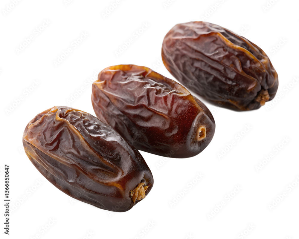 Three medjool dates arranged closely together showing their wrinkled texture and oblong shape clearly visible transparent background Three medjool dates arranged closely together showing their wrinkled texture and oblong shape clearly visible transparent background