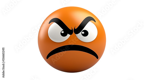 Angry orange emoji with furrowed brow on a black background