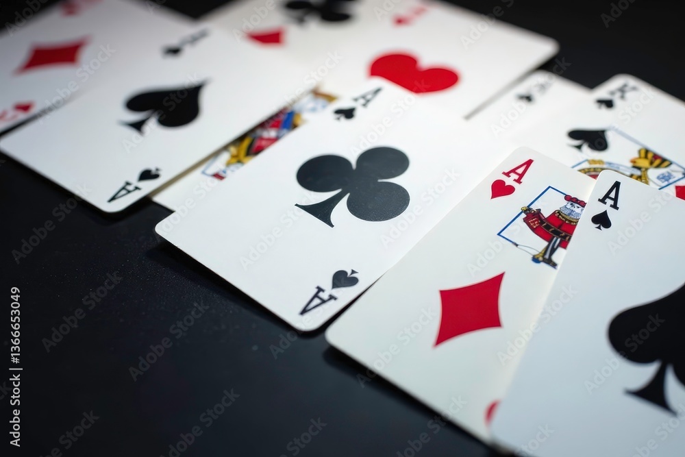 Playing cards arranged in a classic ace sequence , photography, club Playing cards arranged in a classic ace sequence , photography, club