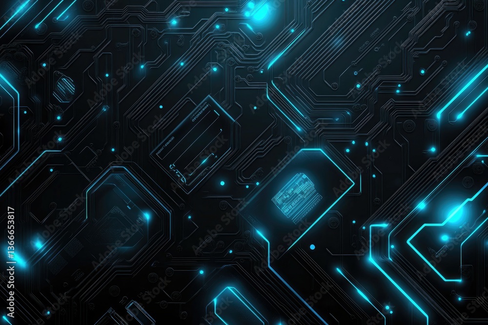 Fototapeta premium Abstract Circuit Board with Glowing Blue Lights for Technology Background