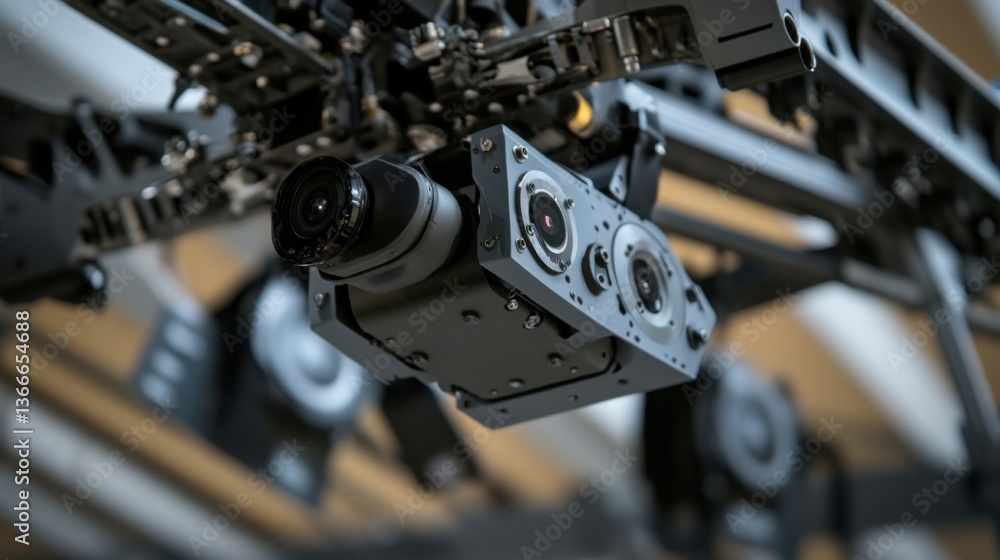 A robotic arm in a cutting edge AI powered military lab, assembling autonomous drone components for surveillance missions, Defense-tech style A robotic arm in a cutting edge AI powered military lab, assembling autonomous drone components for surveillance missions, Defense-tech style