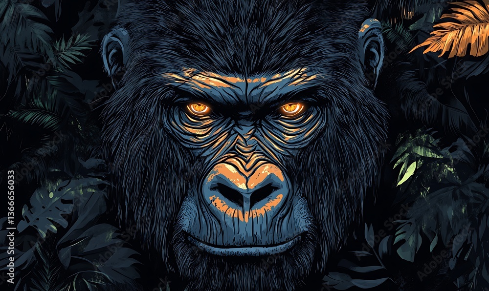 Obraz premium A dramatic illustration depicting the fierce face of a gorilla in nature
