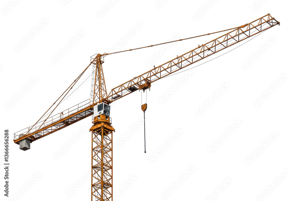 A construction crane against a dark background with a long horizontal arm extending to the right side A construction crane against a dark background with a long horizontal arm extending to the right side