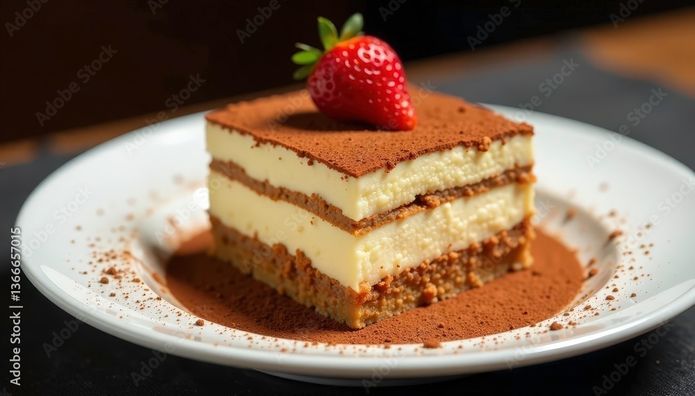 Single serving of tiramisu, rich and decadent, dusted with cocoa , picture, cocoa, photography Single serving of tiramisu, rich and decadent, dusted with cocoa , picture, cocoa, photography
