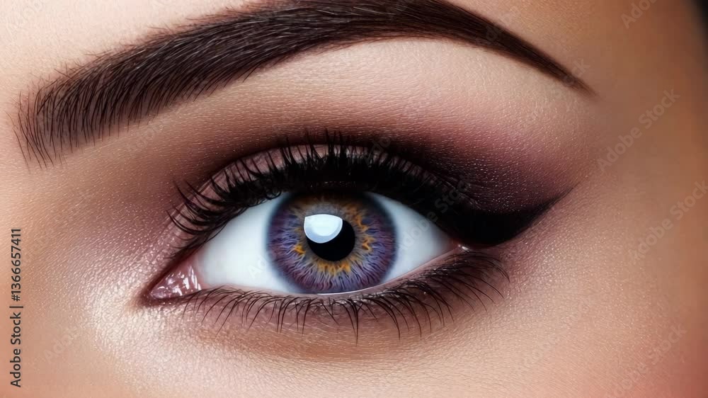 Close-up view showcasing dramatic eye makeup with distinctive eyeliner and colored contact lenses in striking detail Close-up view showcasing dramatic eye makeup with distinctive eyeliner and colored contact lenses in striking detail