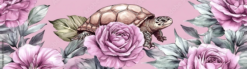 Obraz premium Turtle Amidst Roses.