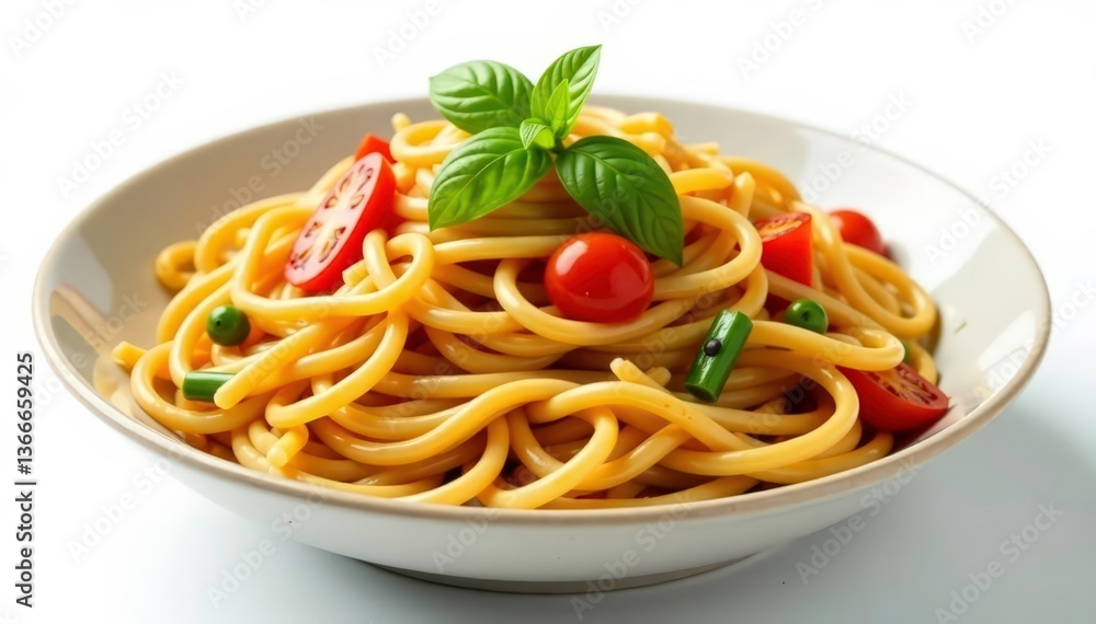Stir-fried noodles with vegetables on white background, oriental, stir-fried Stir-fried noodles with vegetables on white background, oriental, stir-fried