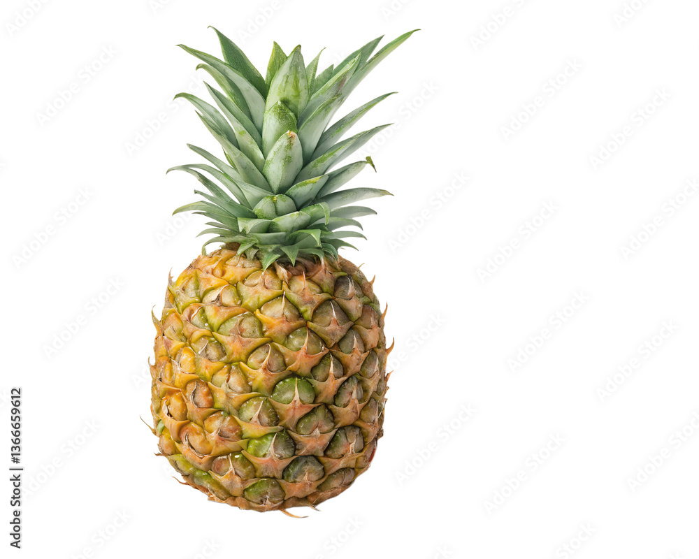A single pineapple with green leaves isolated against a plain background in a studio shot view transparent background A single pineapple with green leaves isolated against a plain background in a studio shot view transparent background