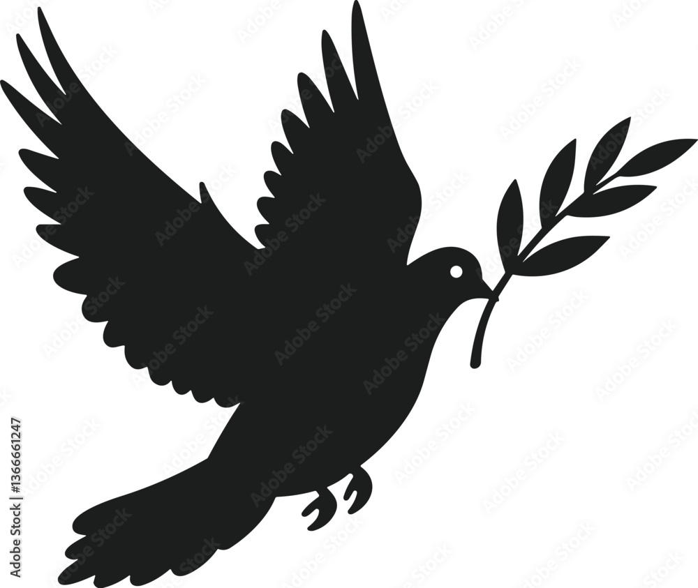 Fototapeta premium Memorial Day Dove with Olive Branch Silhouette Vector – Symbol of Peace and Remembrance