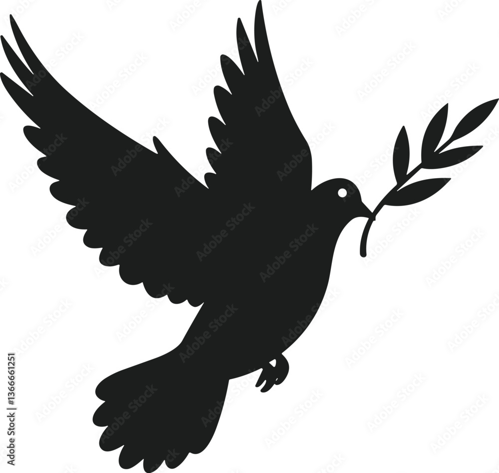 Obraz premium Memorial Day Dove Silhouette with Olive Branch – Symbol of Peace and Honor