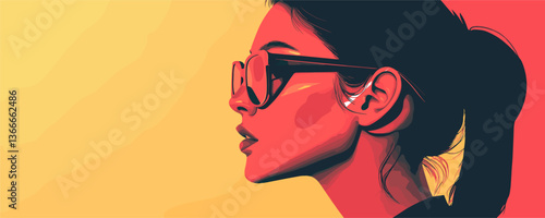 Stylish woman in sunglasses with dramatic lighting and colors - vector
