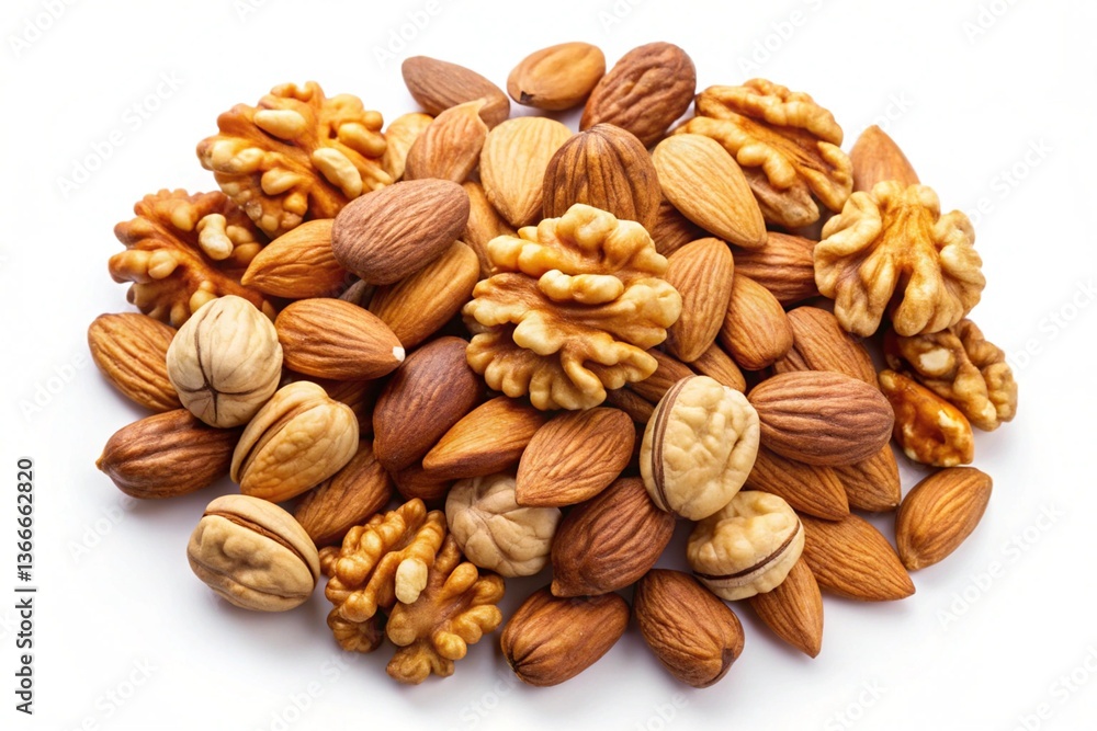 almonds and walnuts in shells, showcasing the natural, raw state of the nuts with a white background almonds and walnuts in shells, showcasing the natural, raw state of the nuts with a white background